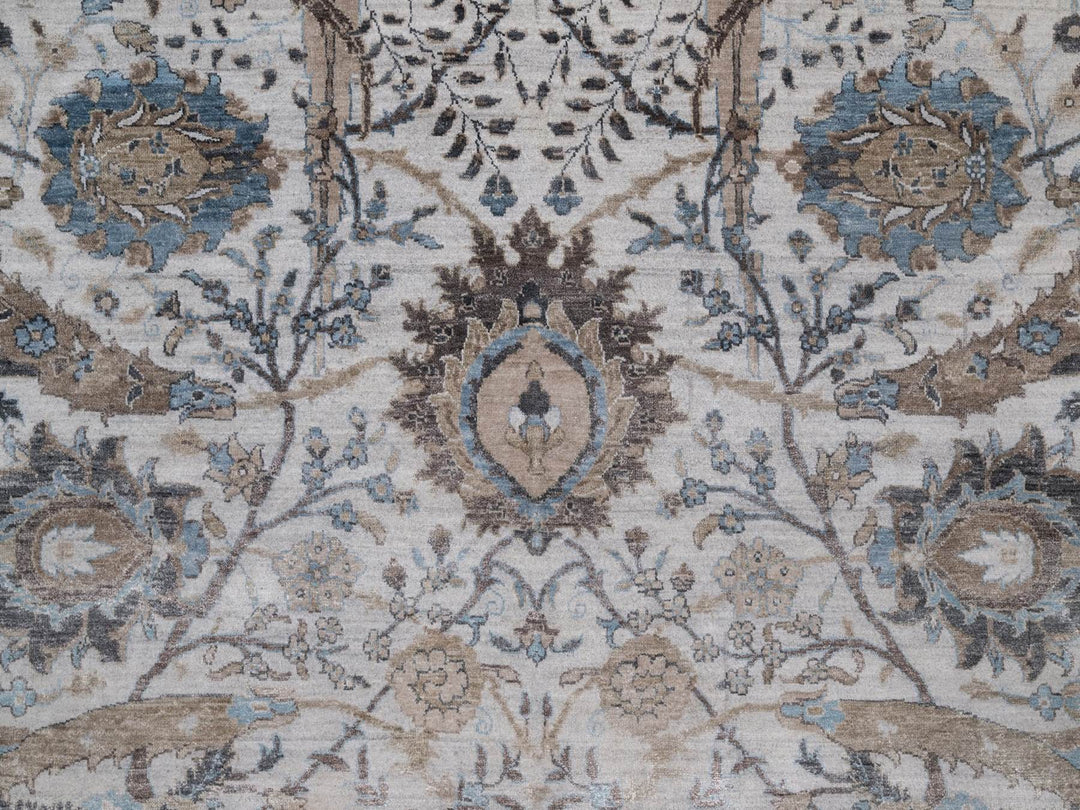 8'0" x 10'0" New Hand Knotted Grey Wool & Silk Rectangle Oriental Rug - MOA10292059