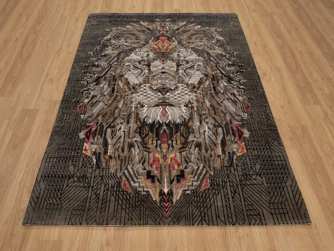 5'3" x 7'0" New Hand Knotted Brown Wool & Silk Rectangle Oriental Rug - MOA10292060