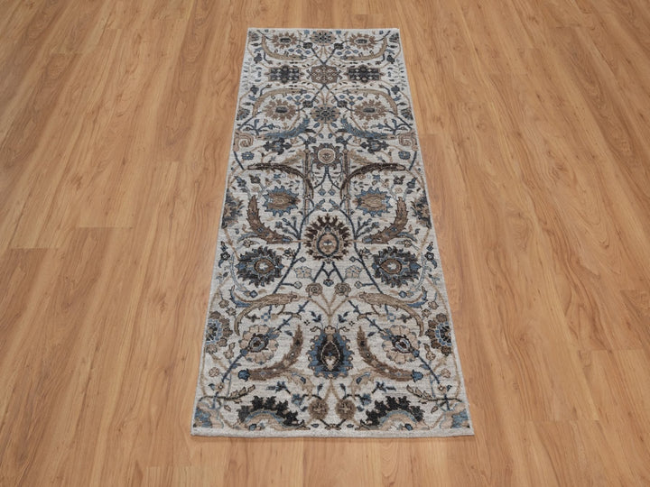 2'5" x 6'1" New Hand Knotted Grey Wool & Silk Runner Oriental Rug - MOA10292061