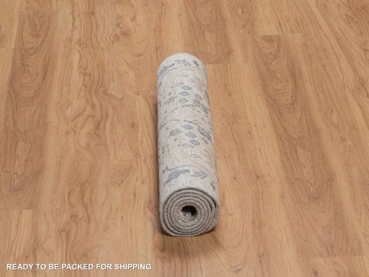 2'5" x 6'1" New Hand Knotted Grey Wool & Silk Runner Oriental Rug - MOA10292061