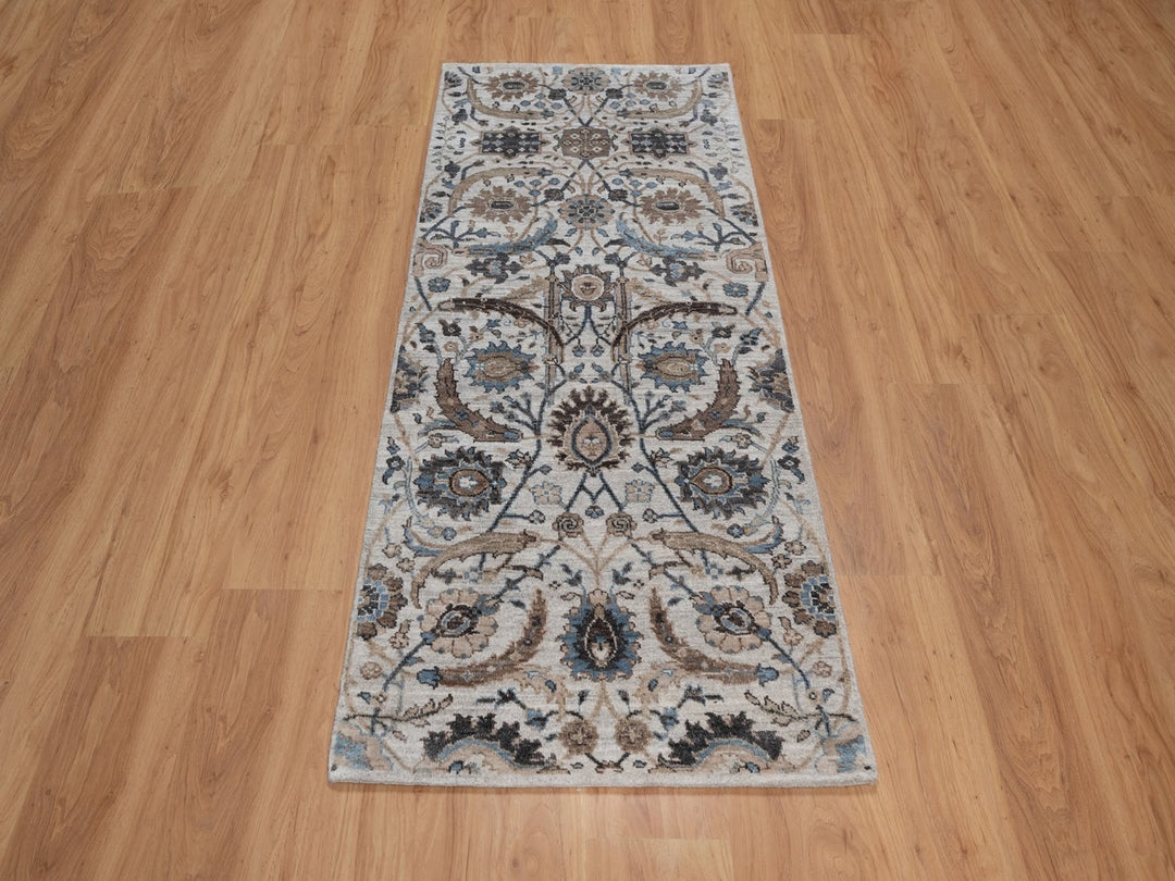 2'6" x 6'1" New Hand Knotted Grey Wool & Silk Runner Oriental Rug - MOA10292062