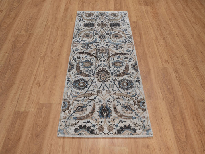 2'6" x 6'1" New Hand Knotted Grey Wool & Silk Runner Oriental Rug - MOA10292062