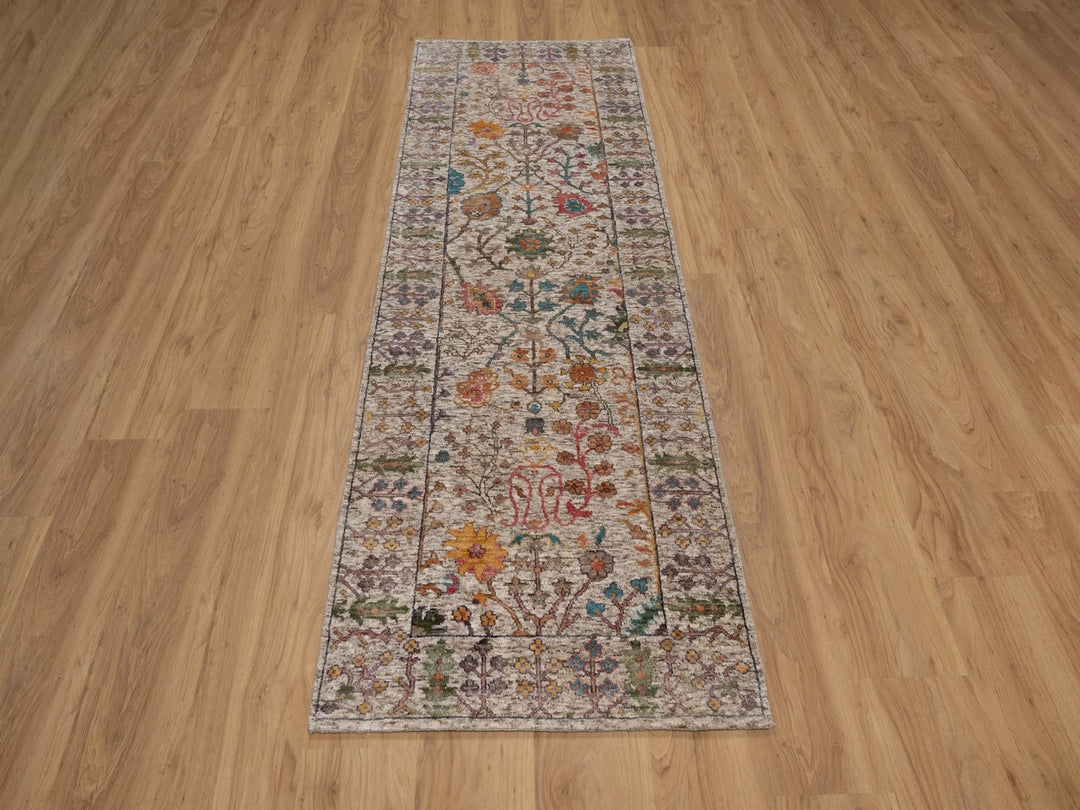 2'8" x 8'2" New Hand Knotted Ivory Wool & Silk Runner Oriental Rug - MOA10292064