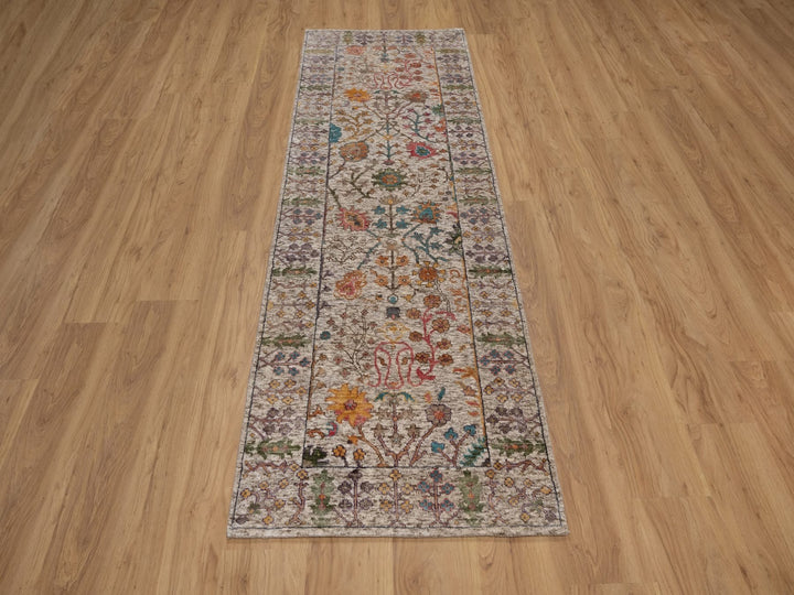 2'8" x 8'2" New Hand Knotted Ivory Wool & Silk Runner Oriental Rug - MOA10292064