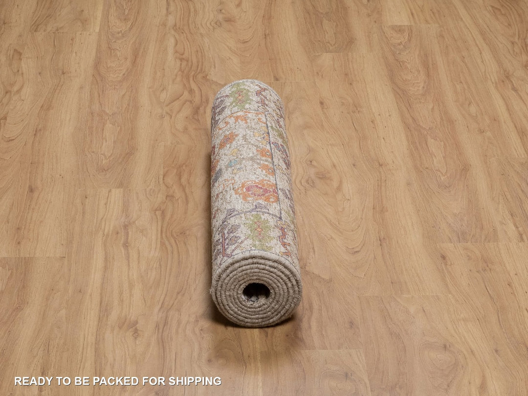 2'8" x 8'2" New Hand Knotted Ivory Wool & Silk Runner Oriental Rug - MOA10292064