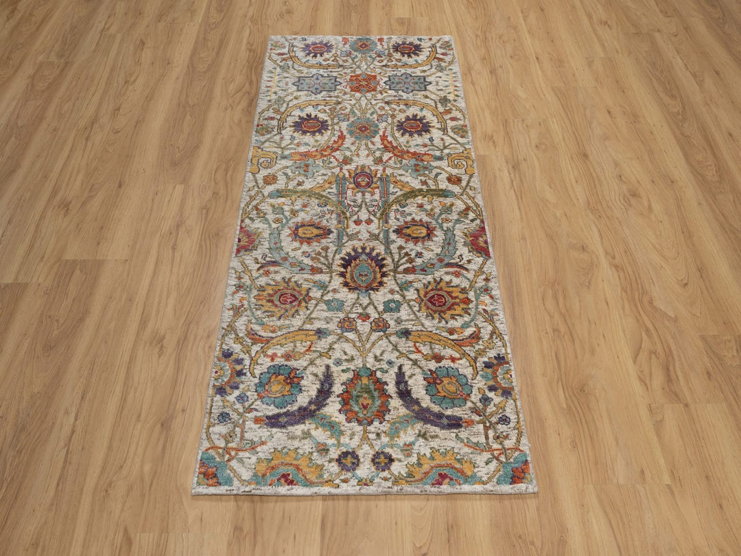 2'6" x 6'0" New Hand Knotted Ivory Wool & Silk Runner Oriental Rug - MOA10292065