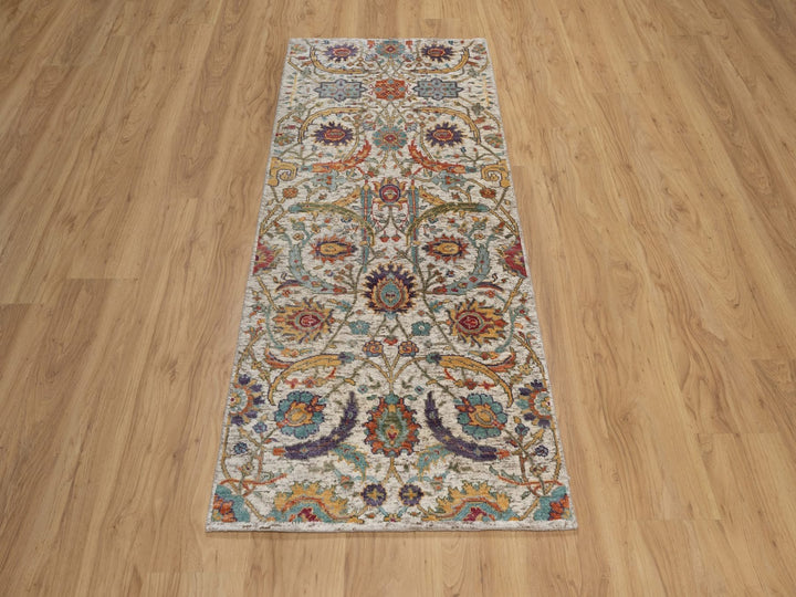 2'6" x 6'0" New Hand Knotted Ivory Wool & Silk Runner Oriental Rug - MOA10292065