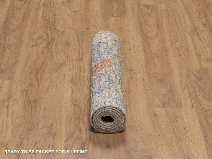 2'6" x 6'0" New Hand Knotted Ivory Wool & Silk Runner Oriental Rug - MOA10292065