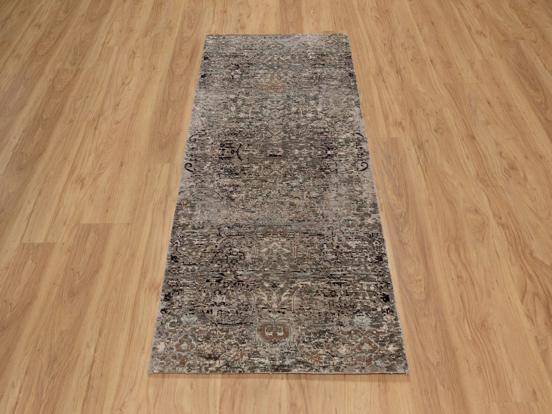 2'7" x 6'1" New Hand Knotted Brown Wool & Silk Runner Oriental Rug - MOA10292066