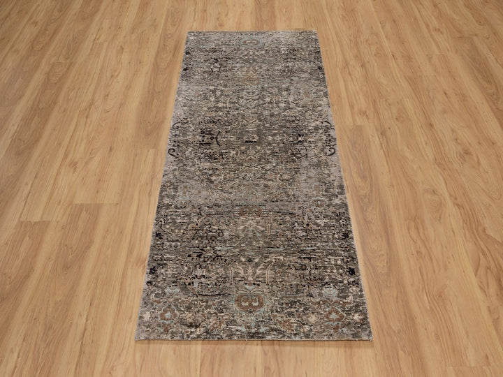 2'7" x 6'1" New Hand Knotted Brown Wool & Silk Runner Oriental Rug - MOA10292066