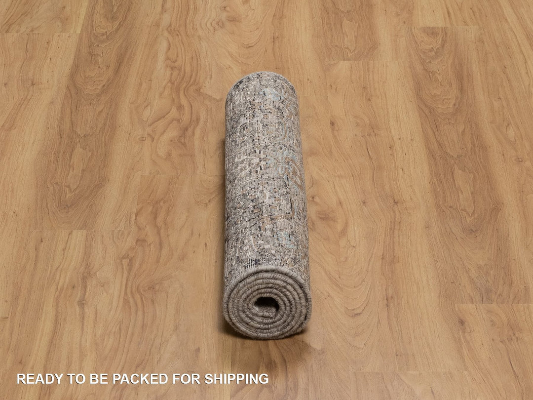 2'7" x 6'1" New Hand Knotted Brown Wool & Silk Runner Oriental Rug - MOA10292066