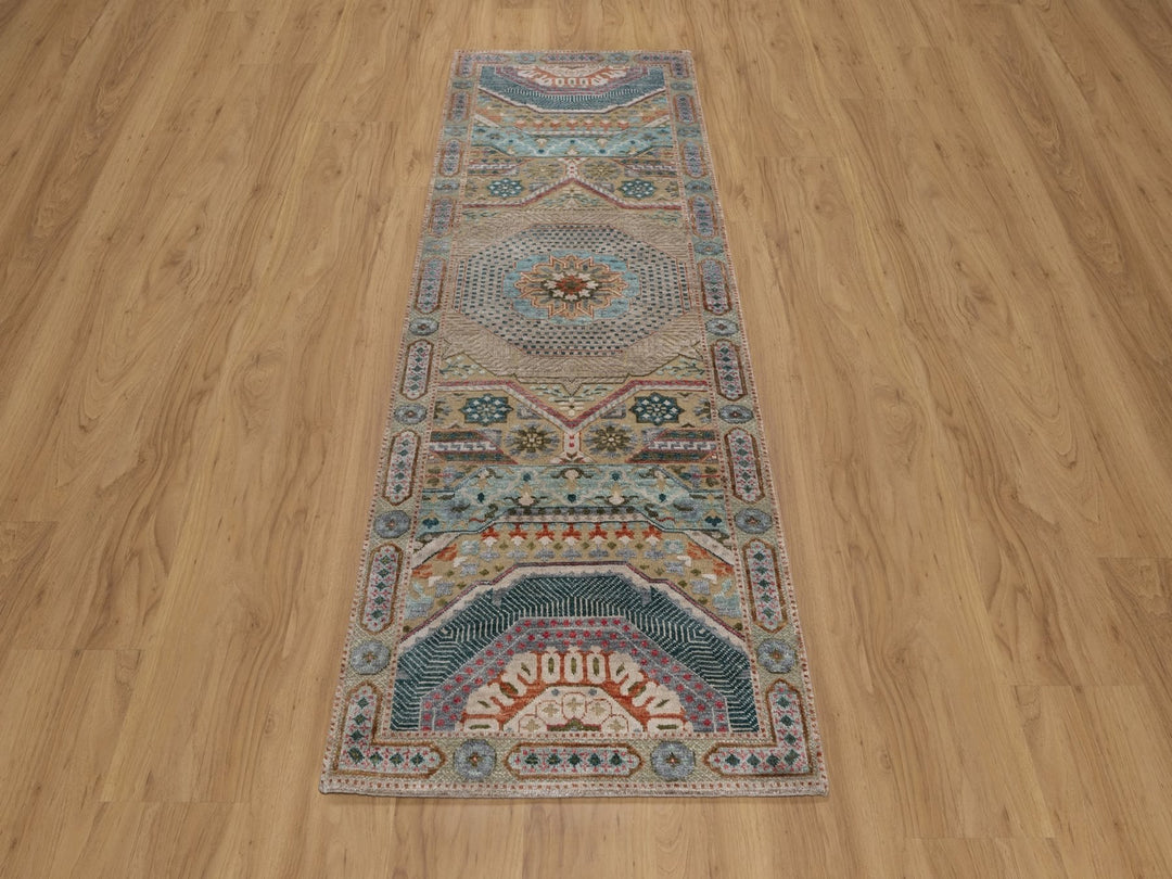 2'7" x 8'2" New Hand Knotted Brown Wool & Silk Runner Oriental Rug - MOA10292067