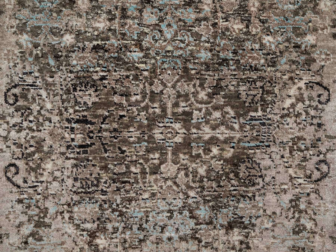 2'7" x 11'10" New Hand Knotted Brown Wool & Silk Runner Oriental Rug - MOA10292068