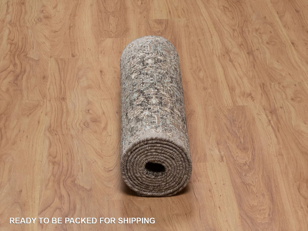 2'7" x 11'10" New Hand Knotted Brown Wool & Silk Runner Oriental Rug - MOA10292068