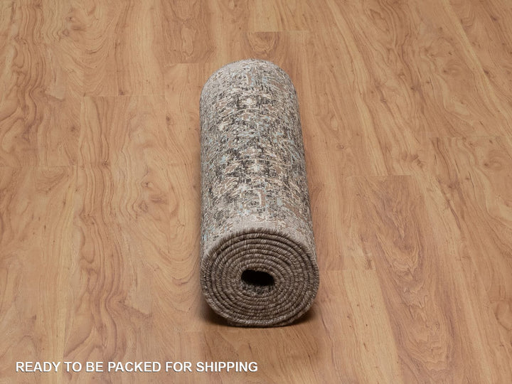 2'7" x 11'10" New Hand Knotted Brown Wool & Silk Runner Oriental Rug - MOA10292068