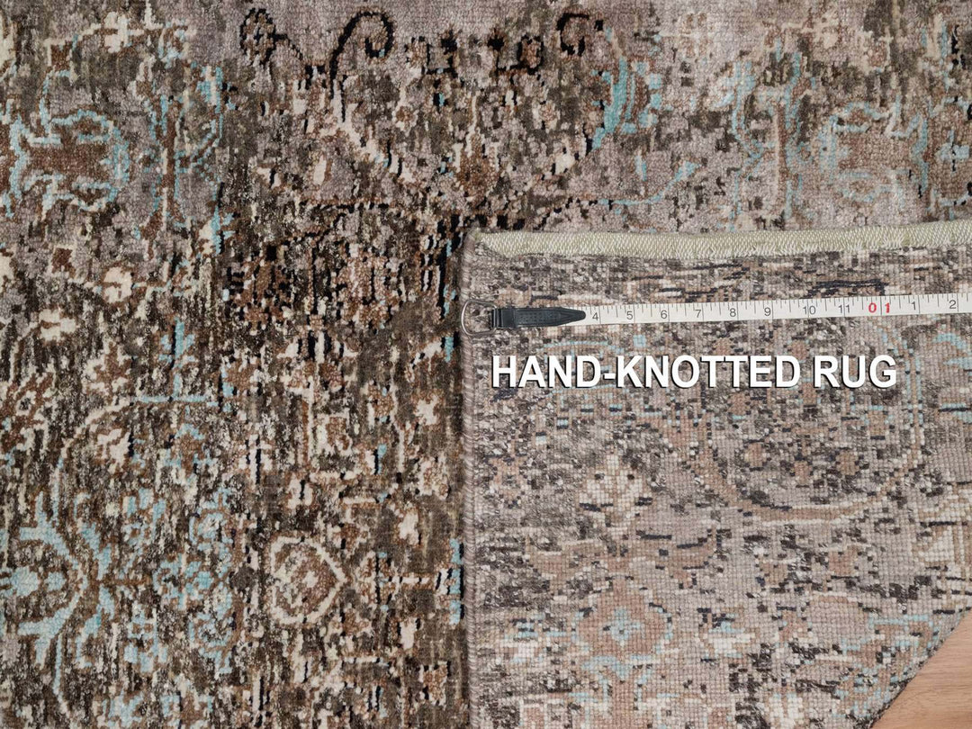 2'7" x 11'10" New Hand Knotted Brown Wool & Silk Runner Oriental Rug - MOA10292068