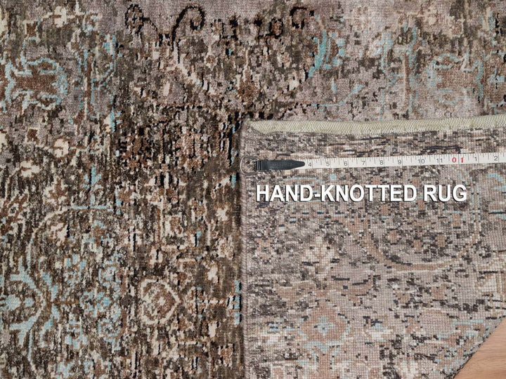 2'7" x 11'10" New Hand Knotted Brown Wool & Silk Runner Oriental Rug - MOA10292068