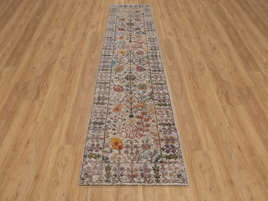 2'9" x 11'10" New Hand Knotted Ivory Wool & Silk Runner Oriental Rug - MOA10292069