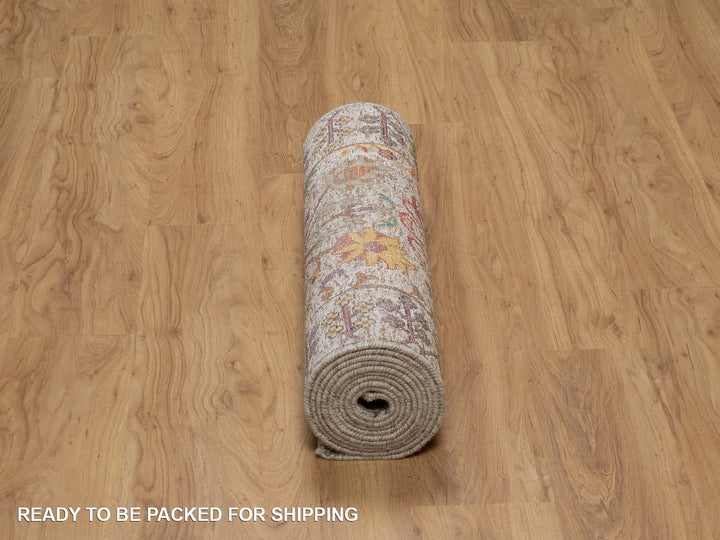 2'9" x 11'10" New Hand Knotted Ivory Wool & Silk Runner Oriental Rug - MOA10292069