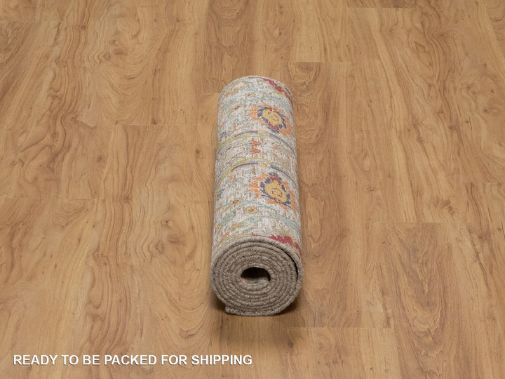 2'6" x 8'2" New Hand Knotted Ivory Wool & Silk Runner Oriental Rug - MOA10292070