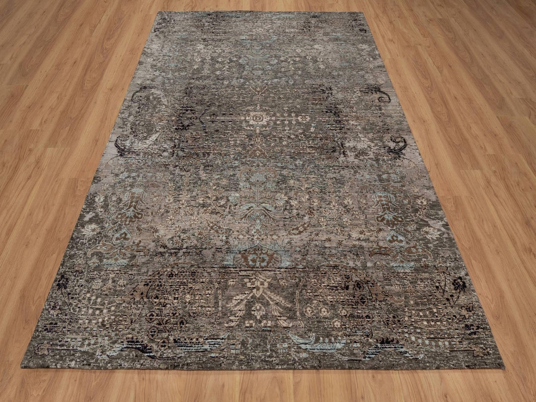 5'10" x 9'2" New Hand Knotted Brown Wool & Silk Rectangle Oriental Rug - MOA10292071