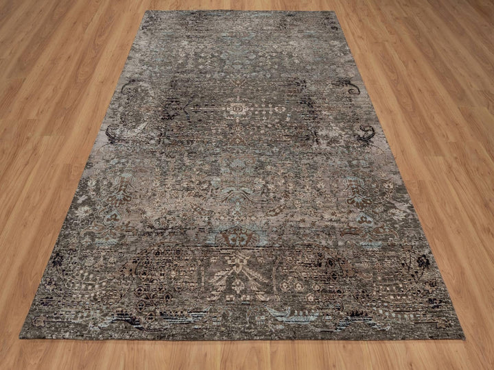 5'10" x 9'2" New Hand Knotted Brown Wool & Silk Rectangle Oriental Rug - MOA10292071