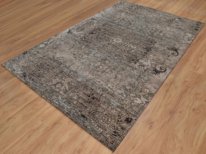 5'10" x 9'2" New Hand Knotted Brown Wool & Silk Rectangle Oriental Rug - MOA10292071