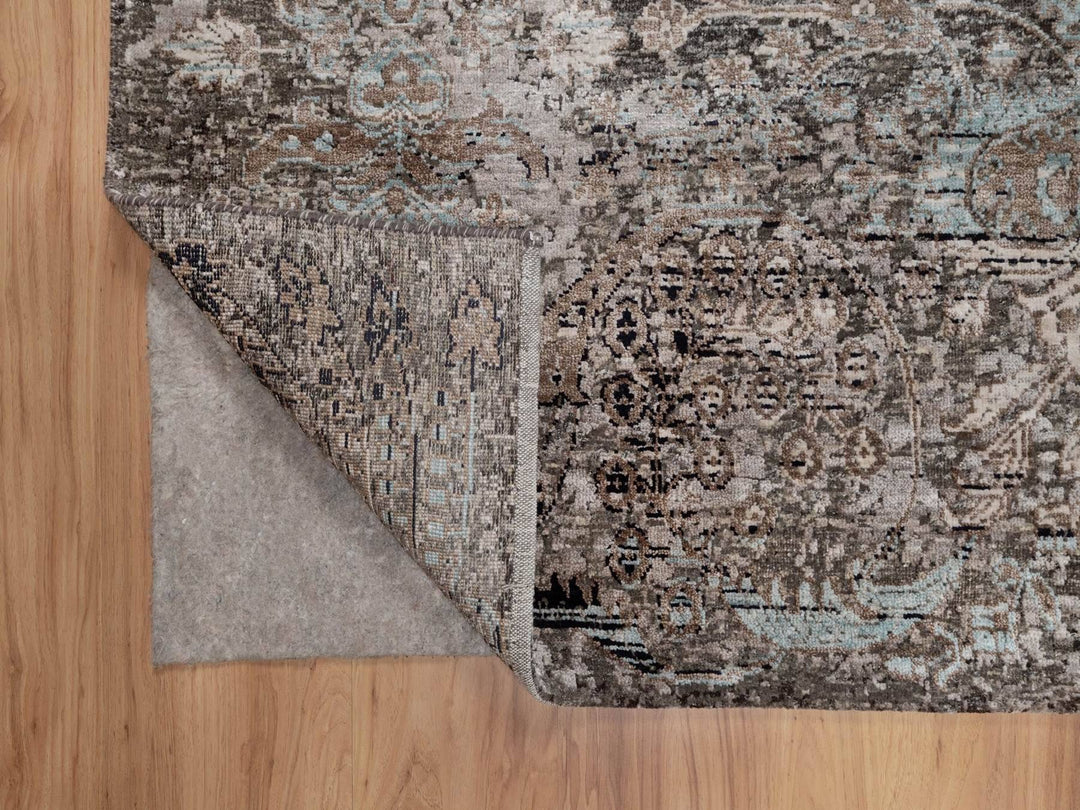 5'10" x 9'2" New Hand Knotted Brown Wool & Silk Rectangle Oriental Rug - MOA10292071