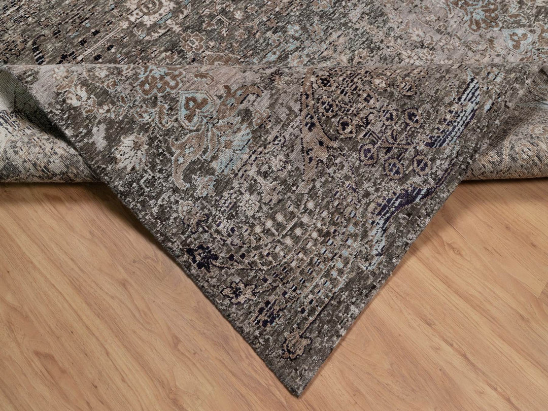 5'10" x 9'2" New Hand Knotted Brown Wool & Silk Rectangle Oriental Rug - MOA10292071