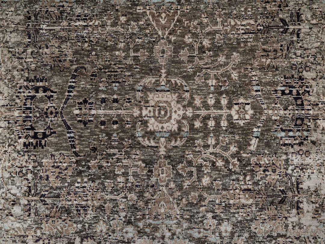 5'10" x 9'2" New Hand Knotted Brown Wool & Silk Rectangle Oriental Rug - MOA10292071