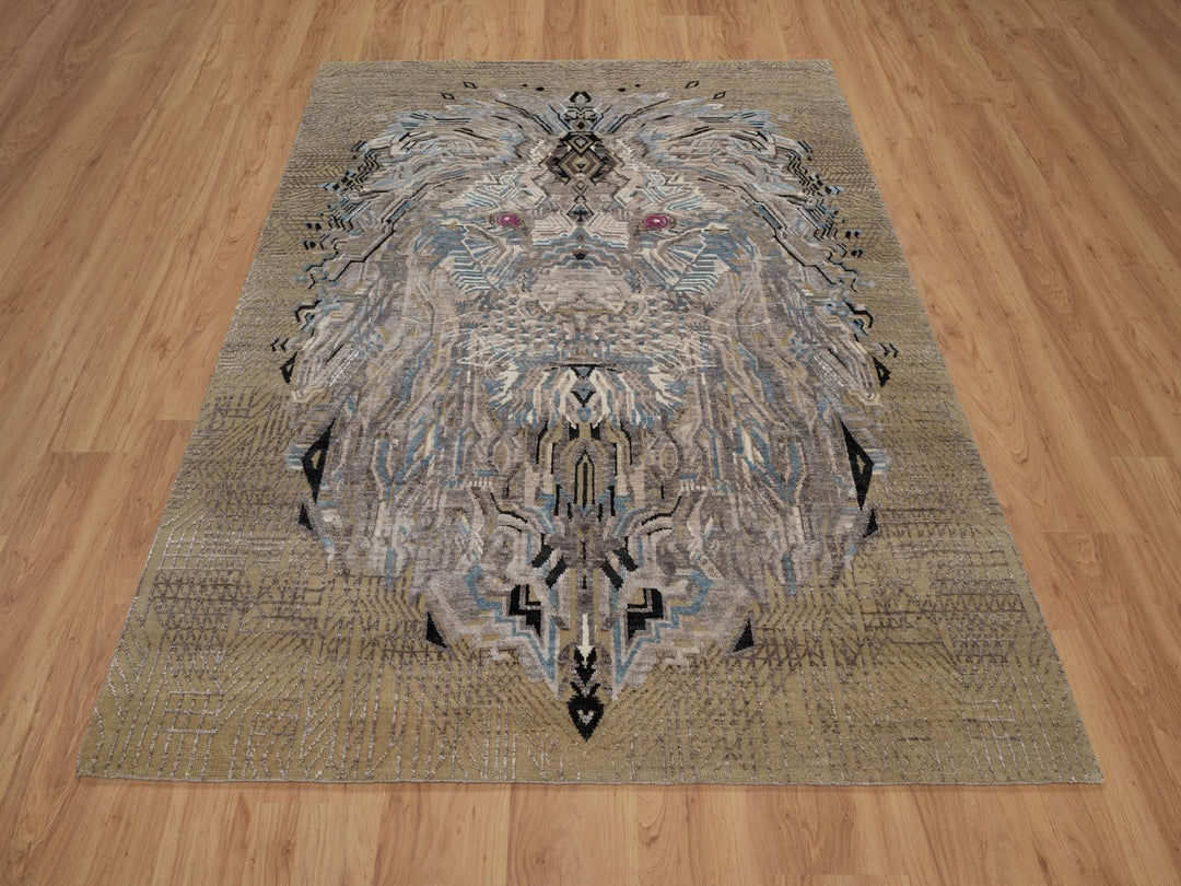 5'3" x 7'0" New Hand Knotted Brown Wool & Silk Rectangle Oriental Rug - MOA10292072