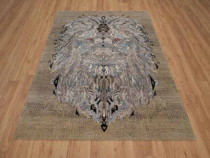 5'3" x 7'0" New Hand Knotted Brown Wool & Silk Rectangle Oriental Rug - MOA10292072