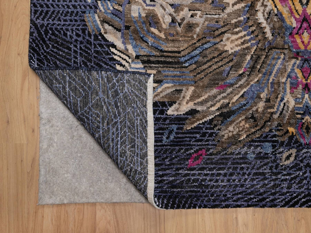 5'3" x 7'1" New Hand Knotted Black Wool & Silk Rectangle Oriental Rug - MOA10292073