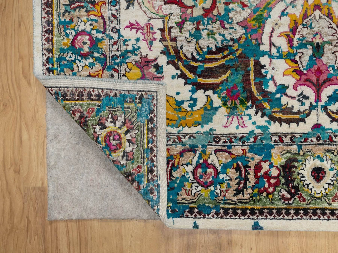 4'11" x 7'1" New Hand Knotted Ivory Wool & Silk Rectangle Oriental Rug - MOA10292074