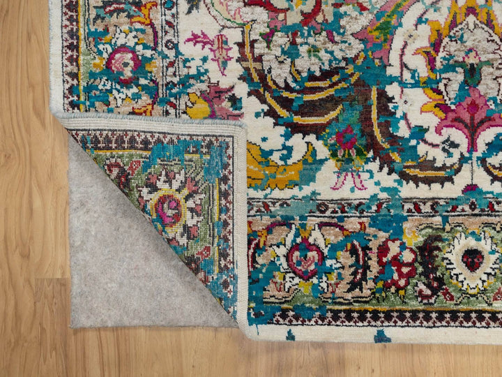 4'11" x 7'1" New Hand Knotted Ivory Wool & Silk Rectangle Oriental Rug - MOA10292074