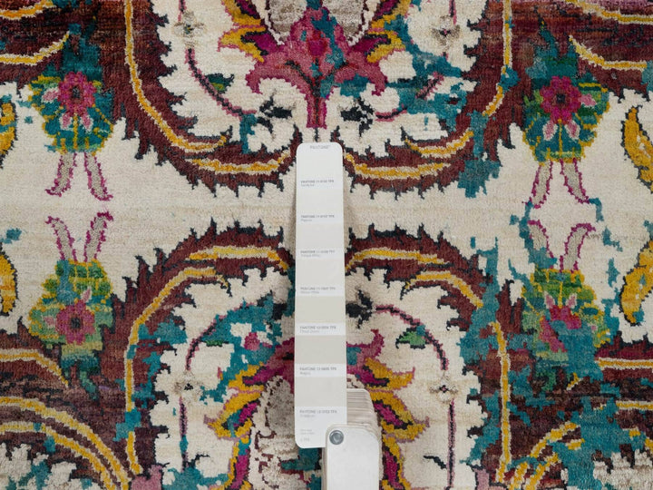 4'11" x 7'1" New Hand Knotted Ivory Wool & Silk Rectangle Oriental Rug - MOA10292074