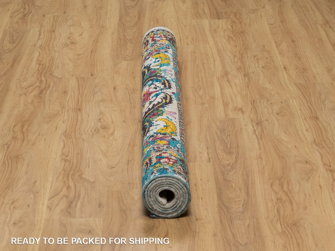 4'11" x 7'1" New Hand Knotted Ivory Wool & Silk Rectangle Oriental Rug - MOA10292074