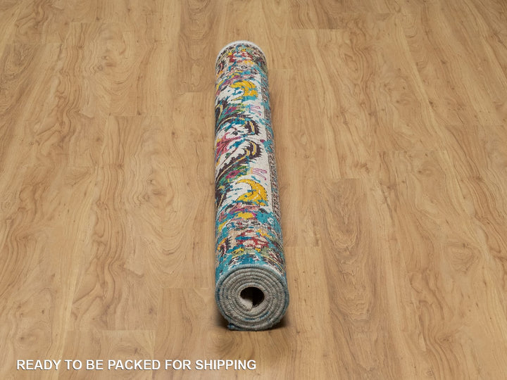 4'11" x 7'1" New Hand Knotted Ivory Wool & Silk Rectangle Oriental Rug - MOA10292074