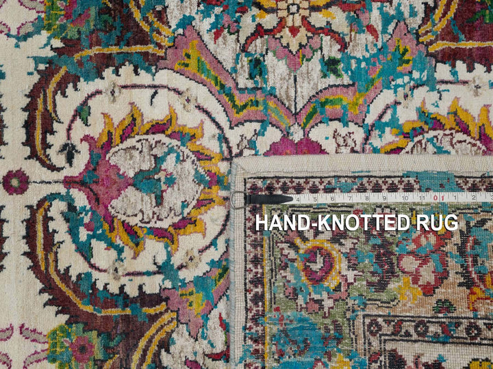 4'11" x 7'1" New Hand Knotted Ivory Wool & Silk Rectangle Oriental Rug - MOA10292074