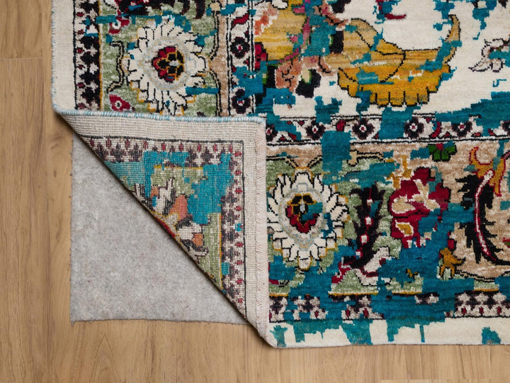 8'11" x 11'11" New Hand Knotted Ivory Wool & Silk Rectangle Oriental Rug - MOA10292075