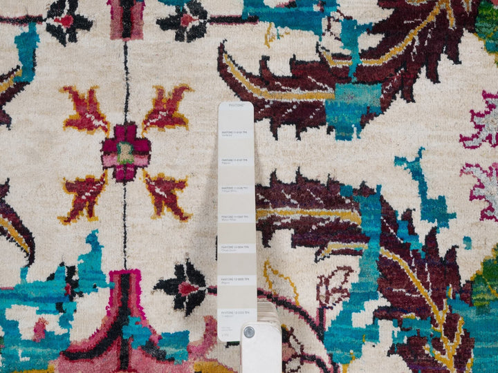 8'11" x 11'11" New Hand Knotted Ivory Wool & Silk Rectangle Oriental Rug - MOA10292075