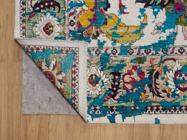 8'11" x 12'2" New Hand Knotted Ivory Wool & Silk Rectangle Oriental Rug - MOA10292076