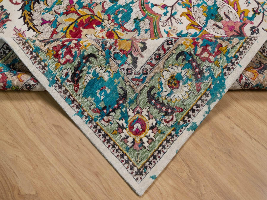 8'11" x 12'2" New Hand Knotted Ivory Wool & Silk Rectangle Oriental Rug - MOA10292076