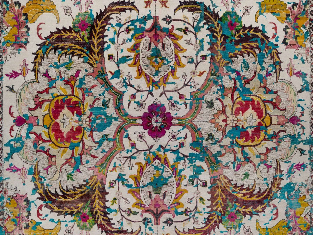 8'11" x 12'2" New Hand Knotted Ivory Wool & Silk Rectangle Oriental Rug - MOA10292076