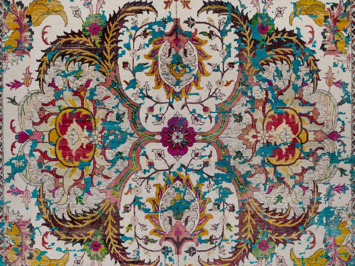 8'11" x 12'2" New Hand Knotted Ivory Wool & Silk Rectangle Oriental Rug - MOA10292076