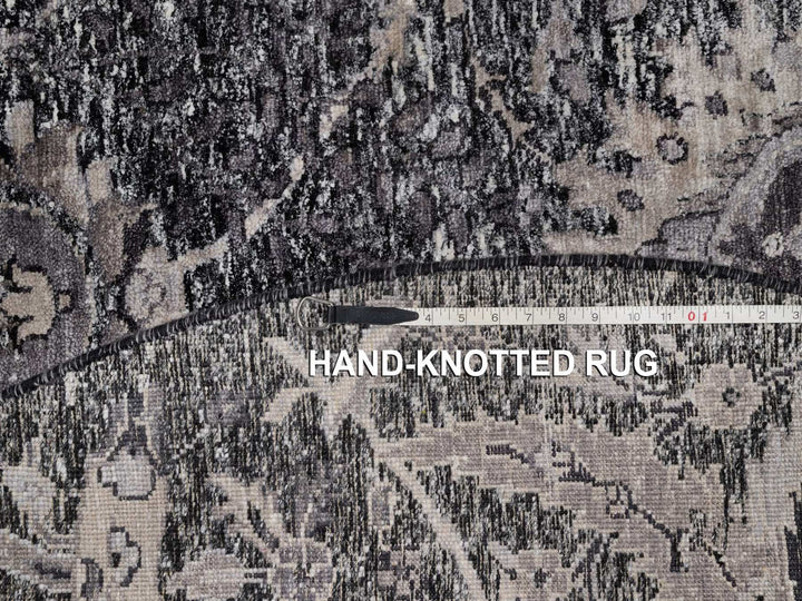 5'11" x 5'11" New Hand Knotted Black Wool & Silk Round Oriental Rug - MOA10292077