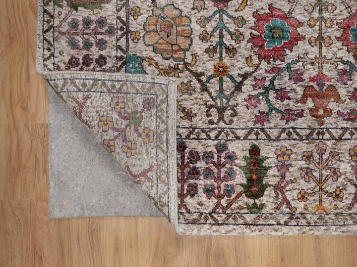 5'0" x 6'11" New Hand Knotted Ivory Wool & Silk Rectangle Oriental Rug - MOA10292078