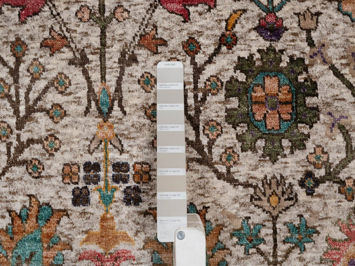 5'0" x 6'11" New Hand Knotted Ivory Wool & Silk Rectangle Oriental Rug - MOA10292078