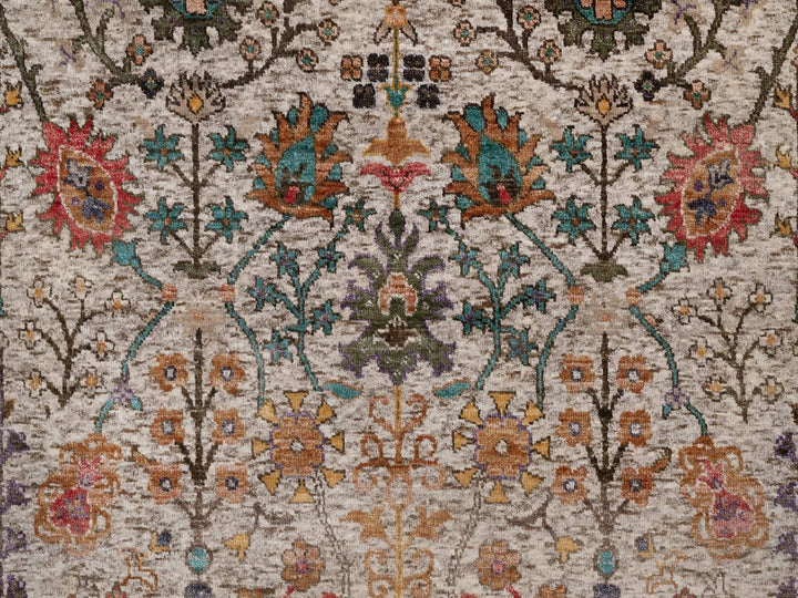 5'0" x 6'11" New Hand Knotted Ivory Wool & Silk Rectangle Oriental Rug - MOA10292078