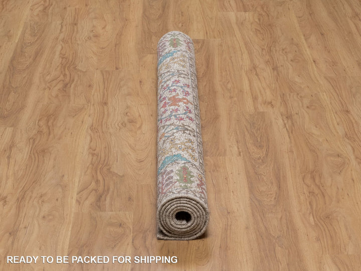 5'0" x 6'11" New Hand Knotted Ivory Wool & Silk Rectangle Oriental Rug - MOA10292078